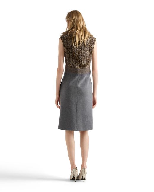 Prada Gray Shetland Wool And Cashmere V-Neck Dress