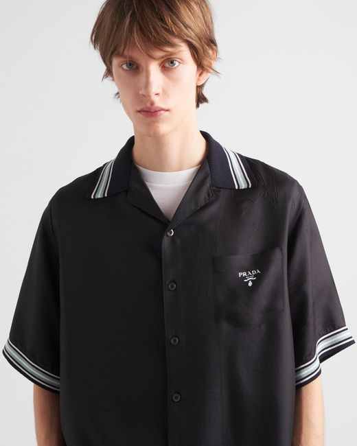 Prada Black Short-Sleeved Silk Twill Shirt for men