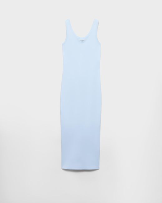 Prada White Kleid Aus Gerippter Baumwolle