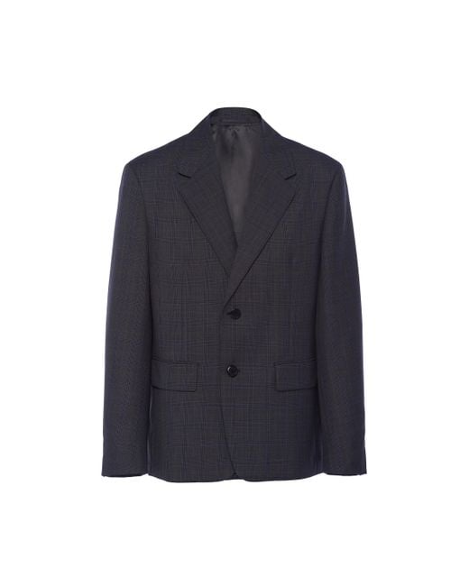 Prada Blue Single-Breasted Prince Of Wales Mohair Jacket for men
