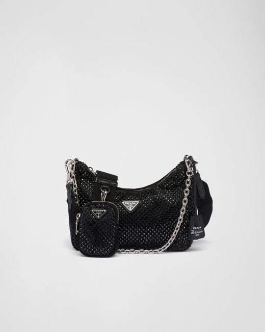 Prada Black Rhinestone Re-Edition 2005 Shoulder Bag