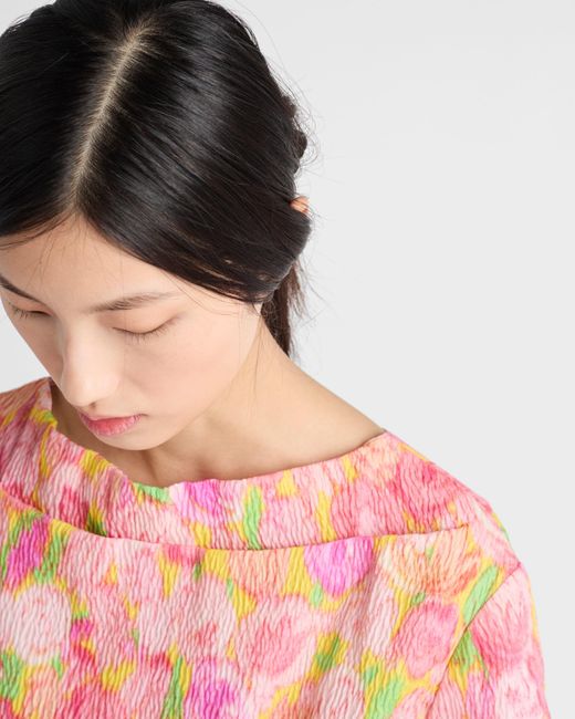 Prada Pink Floral Print Cloquet Dress