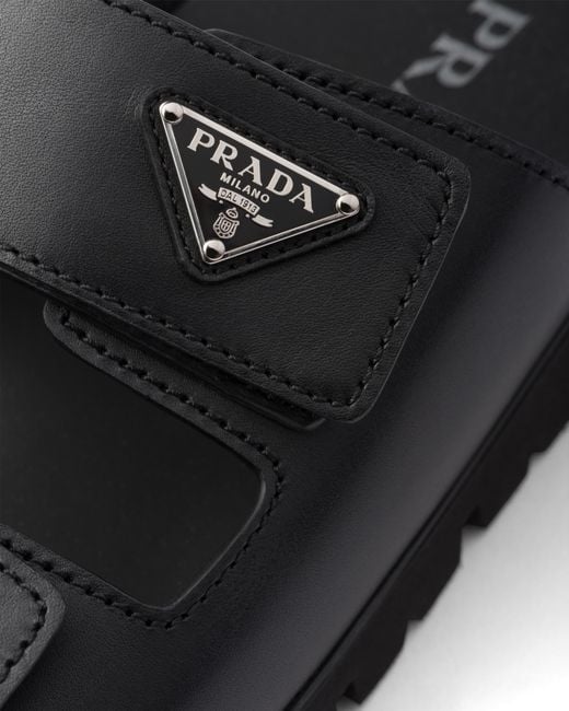 Prada Black Leather Strap Sandals, Size 5 for men
