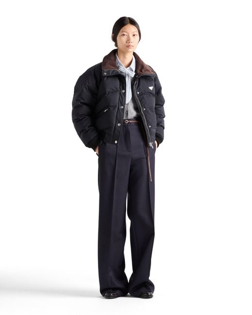 Prada Blue Cropped Compact Poplin Down Jacket