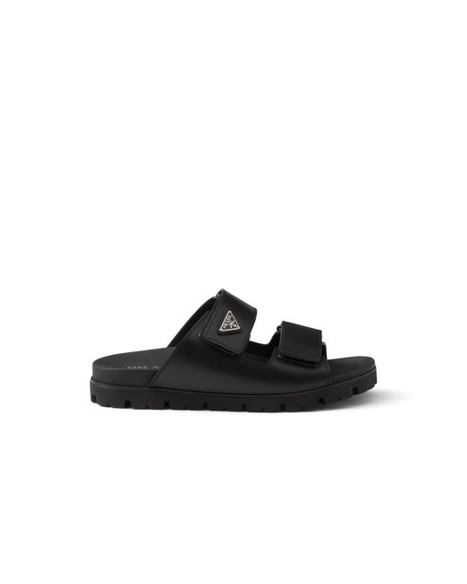 Prada Black Leather Strap Sandals, Size 5 for men