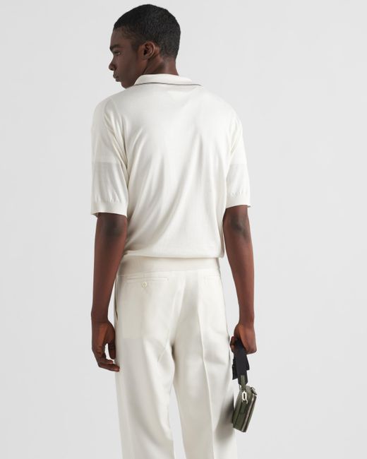 Polo En Soie Et Coton Prada pour homme en coloris White