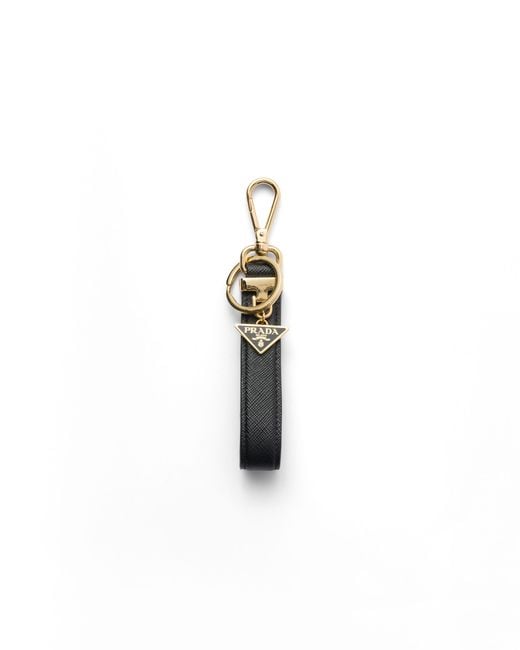 Prada White Saffiano Leather Keychain
