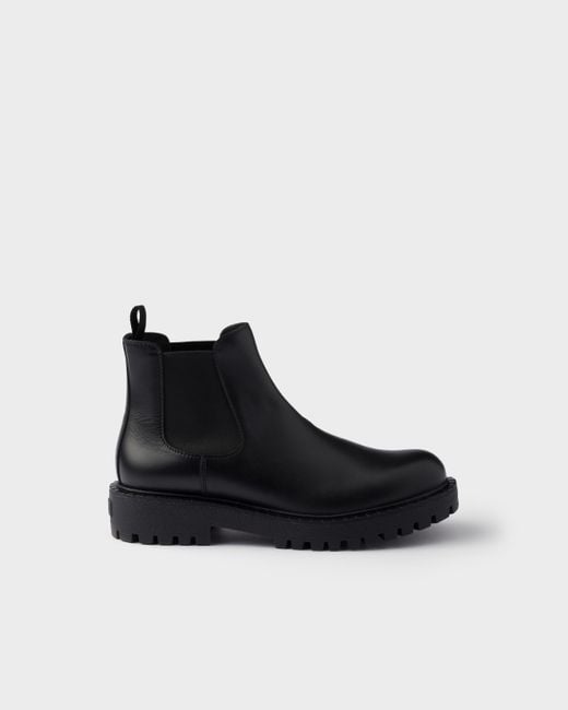 Prada Black Leather Chelsea Boots, Size 5 for men