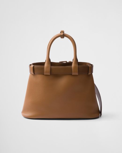 Prada Brown Buckle Medium Leather Handbag With Belt