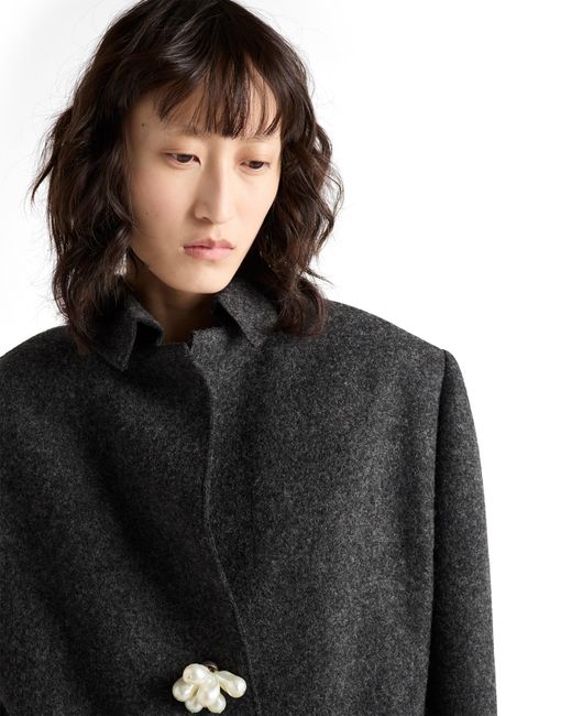 Prada Black Shetland Wool Coat With Jewel Buttons