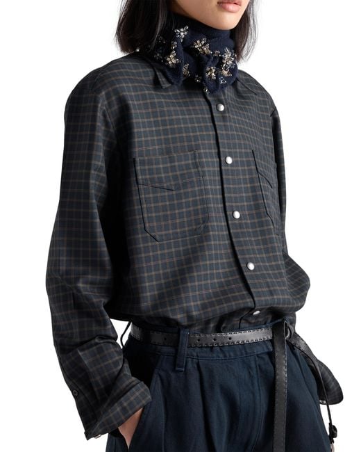 Prada Blue Checked Wool Shirt