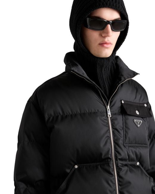 Prada Black Cropped Recycled Nylon Down Jacket for men