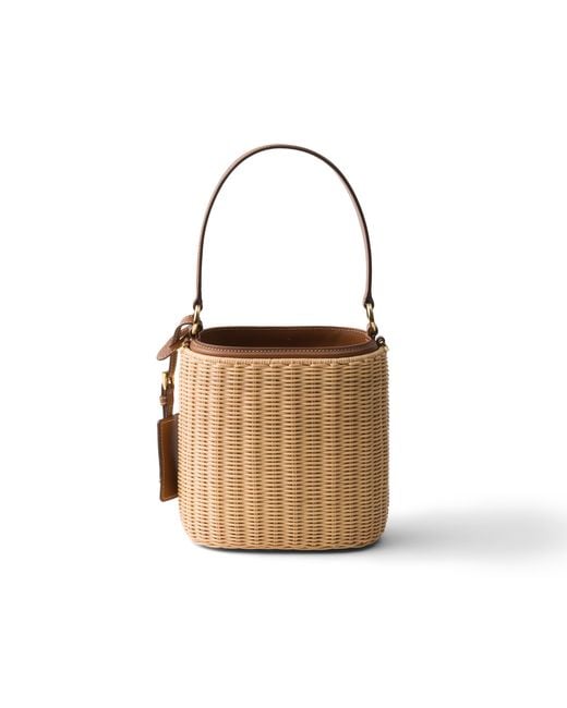 Prada White Wicker And Leather Bucket Bag
