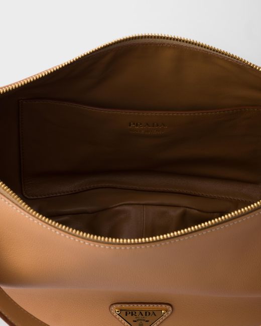 Prada Natural Demi-Lune Large Leather Shoulder Bag