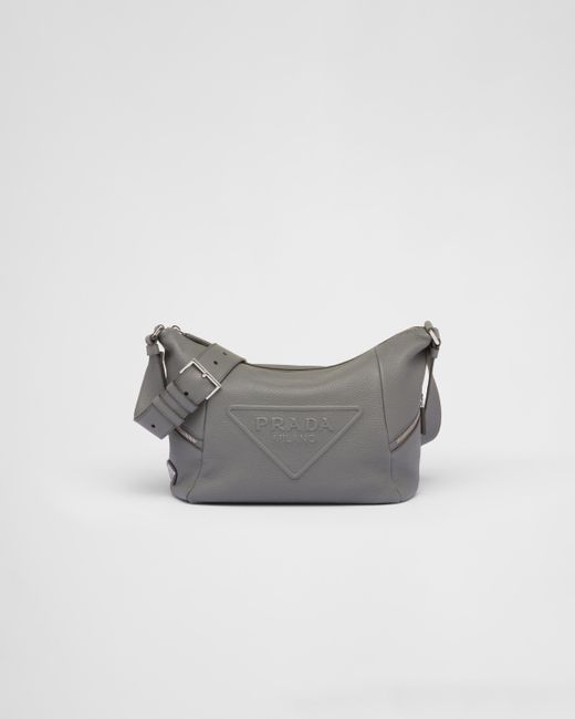 Prada Gray Leather Bag With Shoulder Strap for men