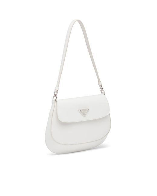 Prada Cleo Brushed Leather Shoulder Bag With Flap in White - Lyst