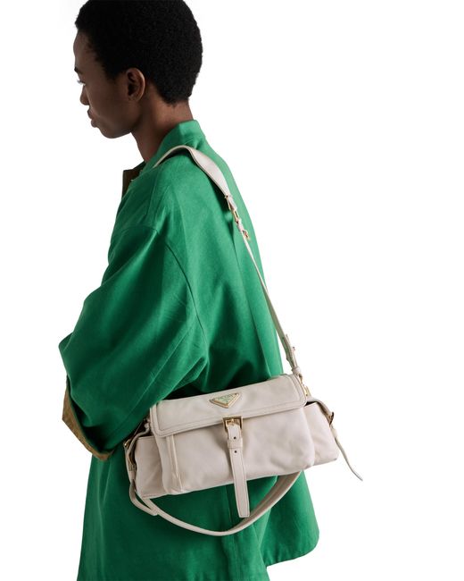 Prada Gray Explore Medium Nappa Leather Shoulder Bag With Flap