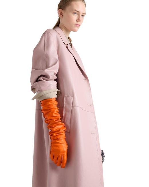 Prada Orange Leather Long Gloves, Size 7,5