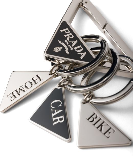 Prada White Metal Keychain for men