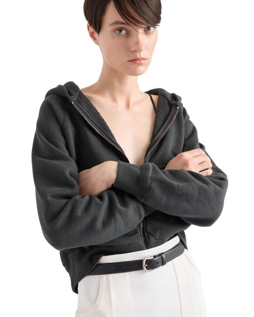 Sudadera De Algodón Con Capucha Y Cremallera, Mujer, Talla Prada de color Black