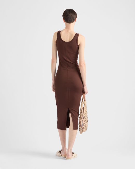 Prada Ribbed Knit Cotton Dress in Purple | Lyst