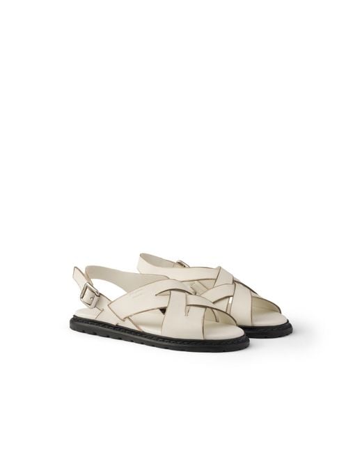 Prada White Antiqued Leather Sandals