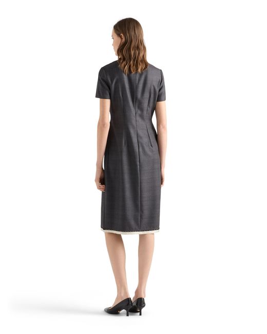 Prada Black Checked Wool Dress, Anthracite