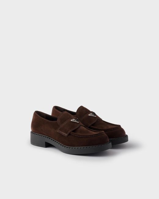 Prada Brown Chocolate Suede Loafers for men