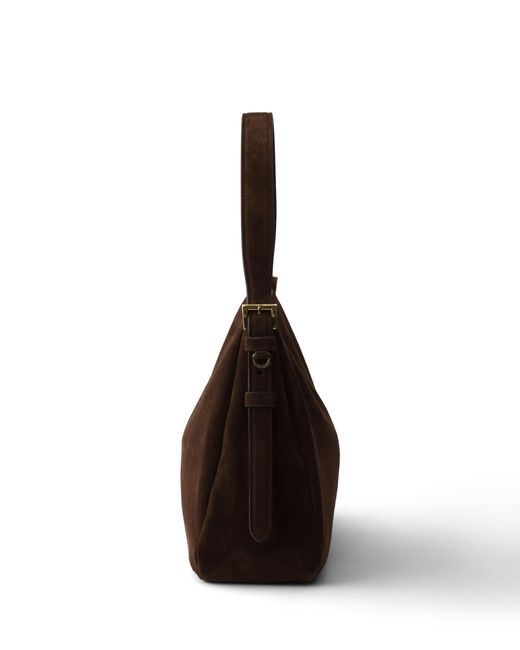 Prada Black Aimée Medium Suede Shoulder Bag, Dark