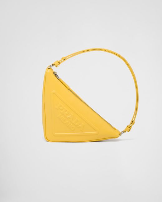 Prada Triangle Leather Pouch in Yellow | Lyst
