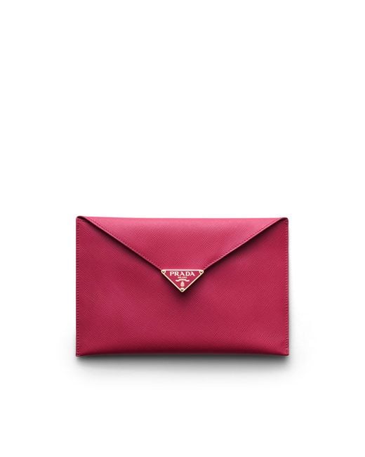 Prada Pink Saffiano Leather Envelope Clutch