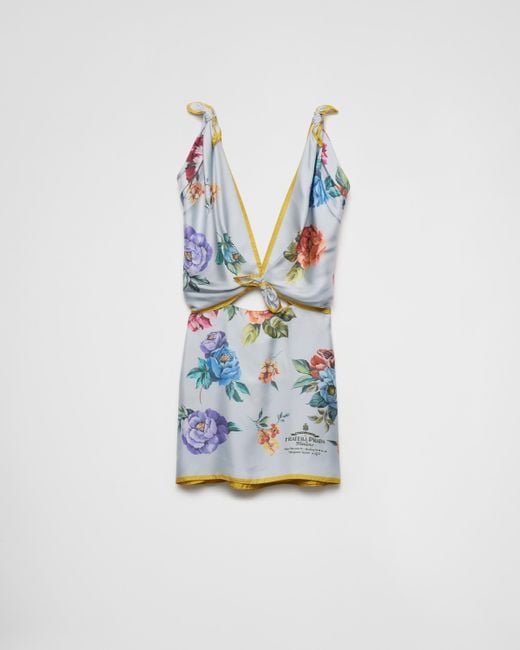 Prada Gray Printed Silk Twill Mini-Dress