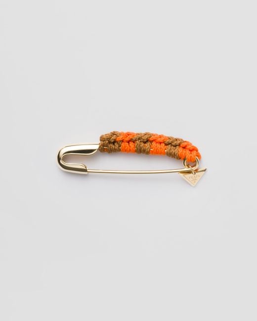 Prada White Metal Safety Pin Brooch