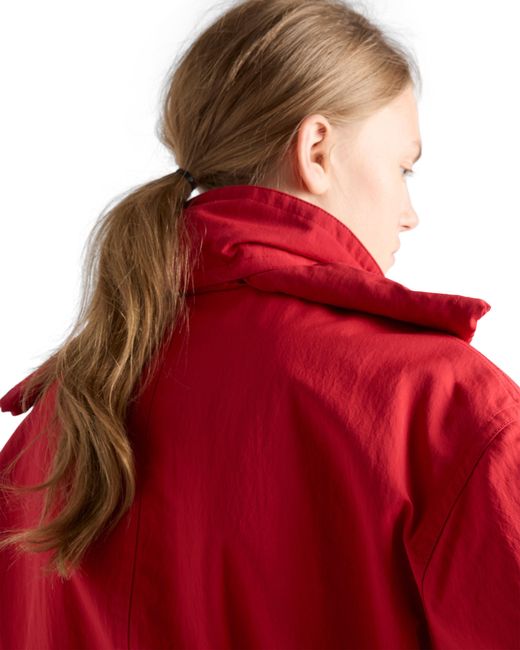 Prada Red Technical Fabric Parka With Shearling Trim