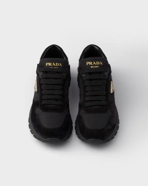 Prada Black Prax 2.0 Re-Nylon And Suede Sneakers