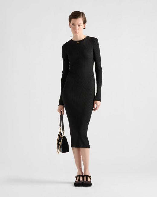 Prada Black Ribbed Knit Jersey Dress