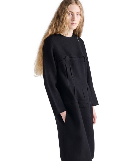 Prada Black Chevron Wool Dress With Belt