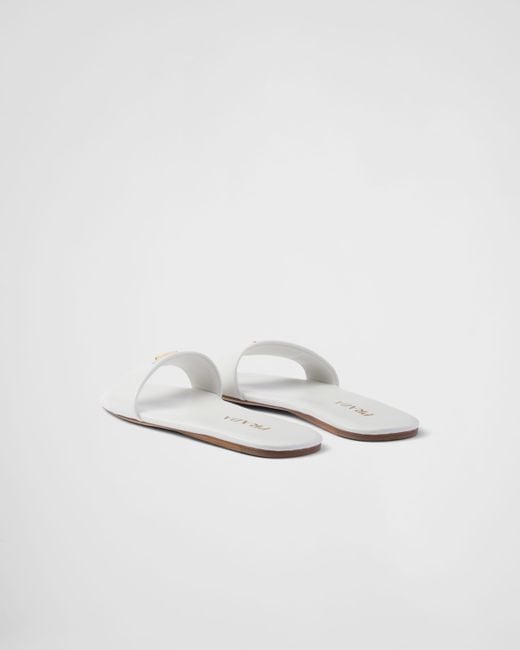 Prada White Leather Slides