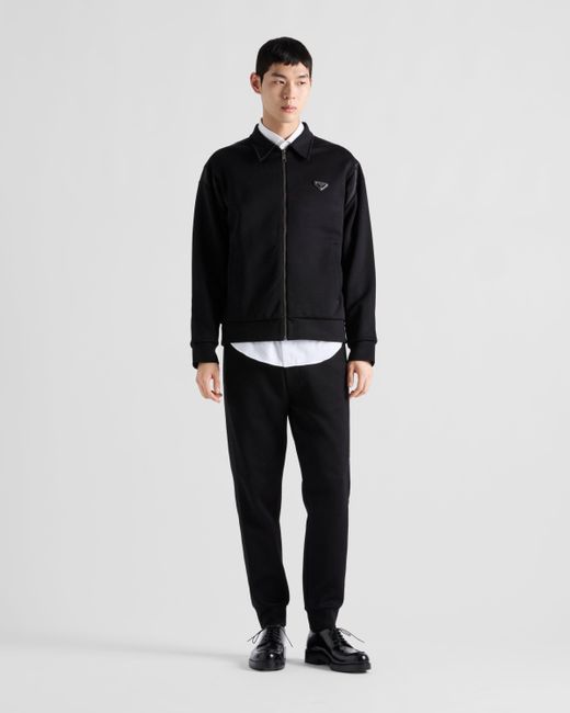 Prada Black Technical Fleece Trousers With Duchesse Details for men