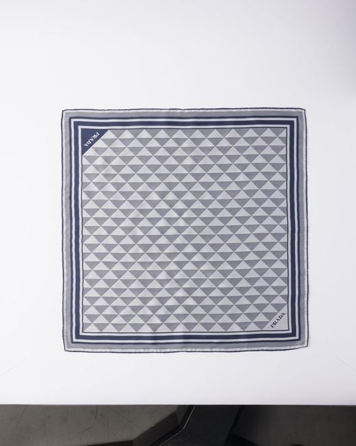 Prada Gray Printed Silk Scarf