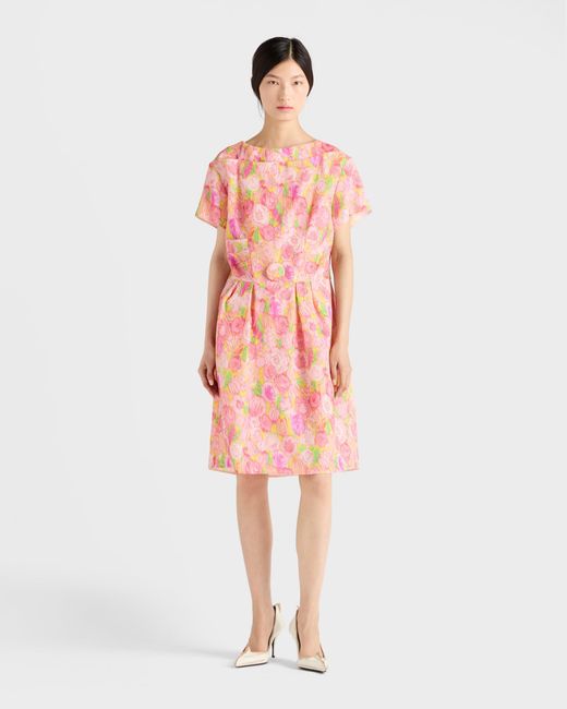 Prada Pink Floral Print Cloquet Dress
