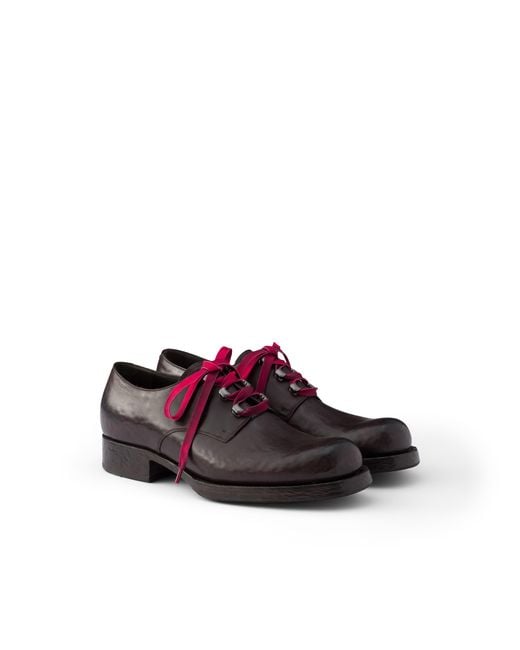 Prada Brown Antiqued Leather Lace-Up Shoes