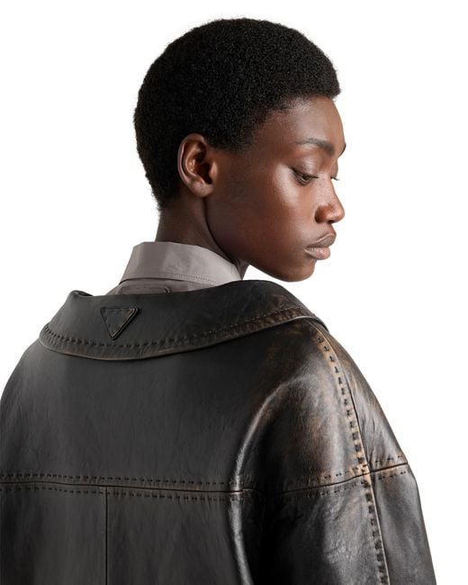 Prada Black Antiqued Nappa Leather Jacket