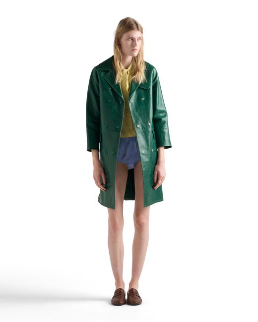 Prada Green Double-Breasted Leather Coat, Emerald