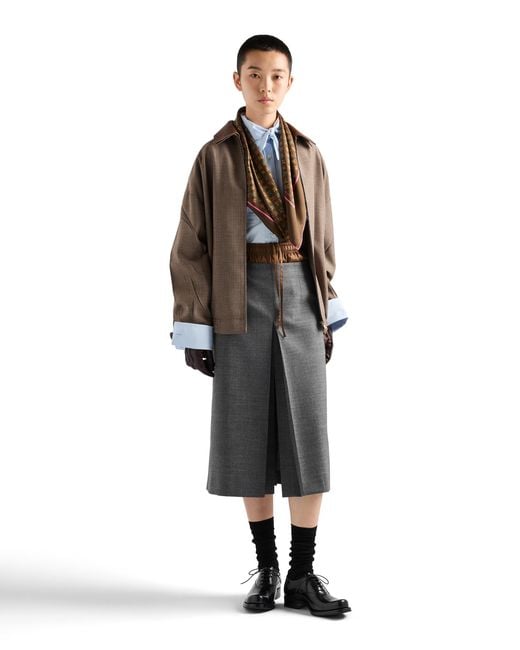 Prada Brown Houndstooth Wool Blouson Jacket