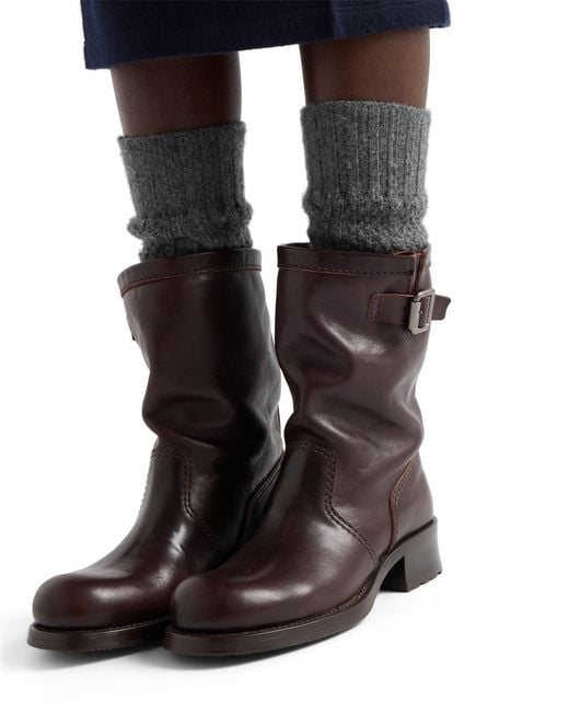 Prada White Leather Mid-Calf Boots