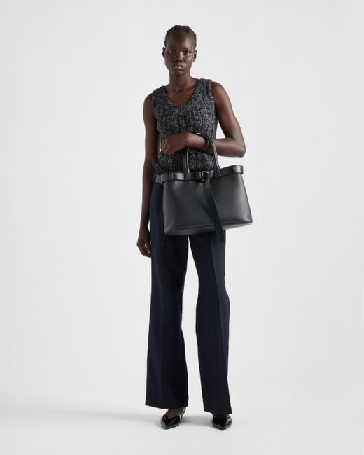 Prada Black Große Buckle Handtasche Aus Leder Mit Gürtel