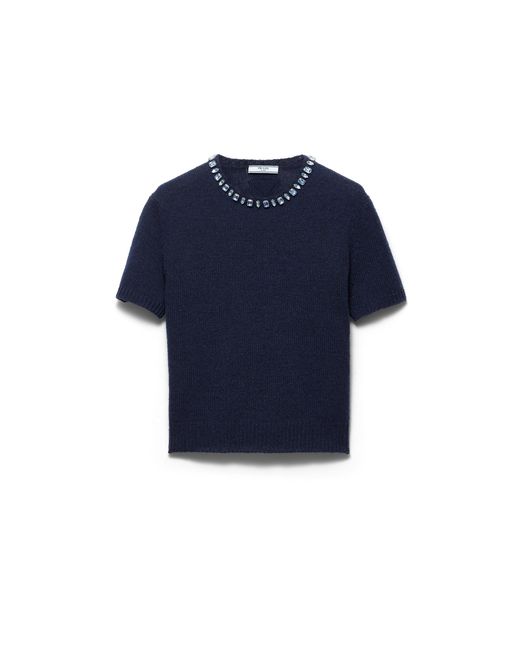 Prada Blue Wool And Cashmere Crew-Neck Sweater
