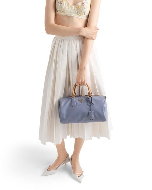 Prada Blue Evasion Large Leather Top-Handle Bag, Aviation
