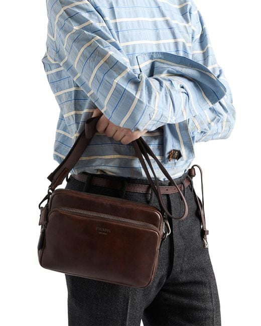 Prada Brown Leather Shoulder Bag for men